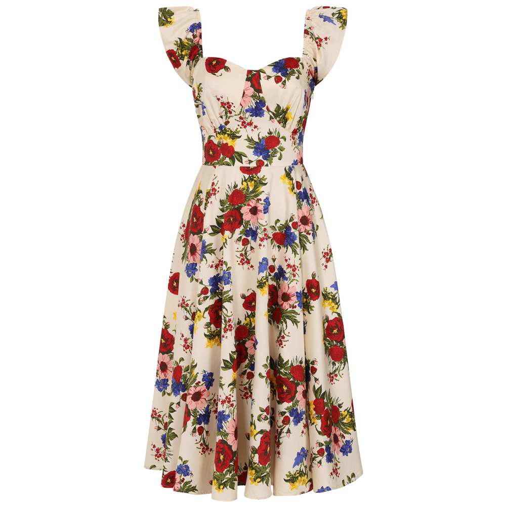 Banned - Sophie Floral Serenade Swing Flare jurk - Creme